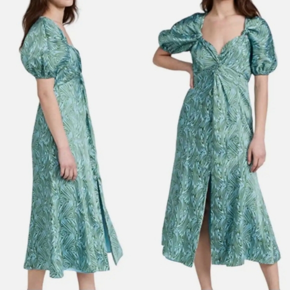 🥰Cinq à Sept NWT Puff Sleeve Size 6 Front Slit Twist Bust Blue - Picture 4 of 6